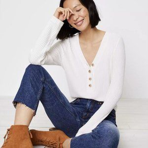 LOFT WHITECAP SOFT LONG SLEEVE RIBBED HENLEY TOP